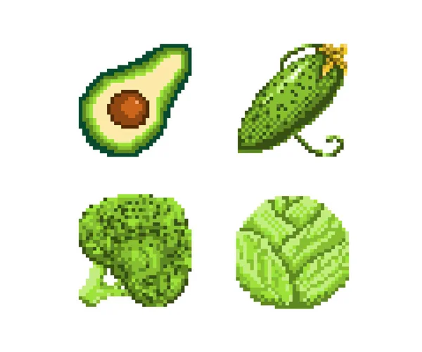 Set of pixel art fruits icon. 32x32 pixels. Vector illustration on