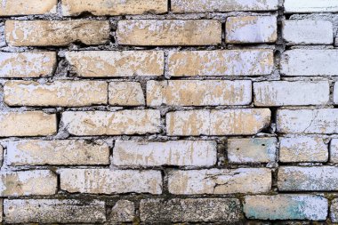 Eski, kirli, beyaz tuğladan bir duvarın arka planı. Alçı, boyalı duvarlar, doku.