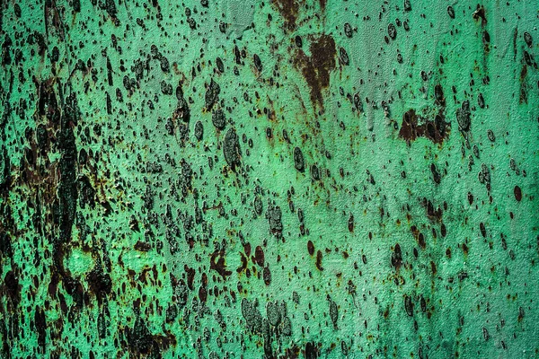 Textura Uma Superfície Metálica Enferrujada Com Tinta Rachada Branca Verde — Fotografia de Stock