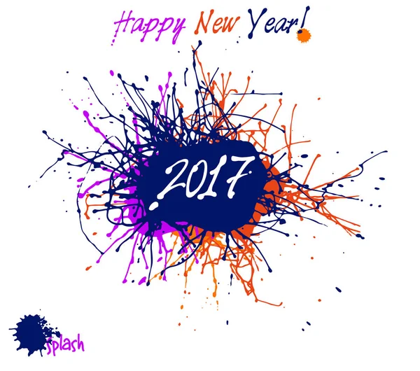 Abstract New Year 2017 design. Bright ink splashes: purple, red, orange, indigo colors. Vector illustration isolated on white background. — Stock Vector