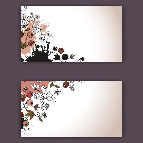 Set of two banners decorated with border of berries and splashes. Grunge templates decoration. Vector design for cards and other. — Stock Vector