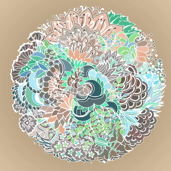 Adorno abstracto floral con hojas, flores, olas, insectos. Estilo vintage. Colores pastel. Diseño vectorial boho . — Vector de stock