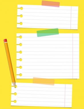 okul kağıt şablon teyp, Sarı zemin üzerine bir kalem ile bağlı. Parlak vektör tasarımı.