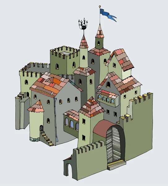 Bajkowy zamek creative lub twierdzy. Ilustracja wektorowa kolor. — Wektor stockowy