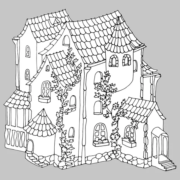 おとぎ話古代れんが造りの家やマンション 着色のページまたはその他のグラフィックのベクター イラスト — ストックベクタ