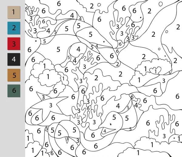 Colorear por número, juego de educación. Un desafío para los niños de secundaria. Archivo vectorial contiene una capa con la respuesta . — Vector de stock