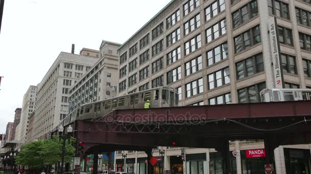 Metro elevado em Chicago Loop Financial District — Vídeo de Stock