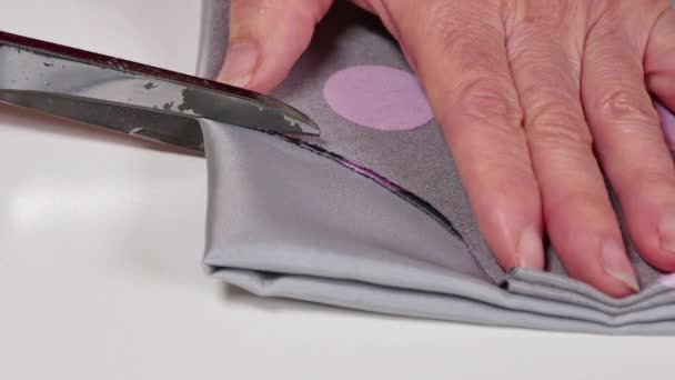 Dressmaker Cutting Clothes with Scissors Closeup — Stock Video