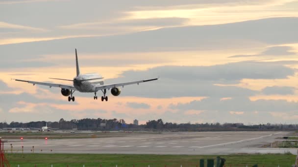 Посадка коммерческих самолетов в аэропорту Барселоны — стоковое видео