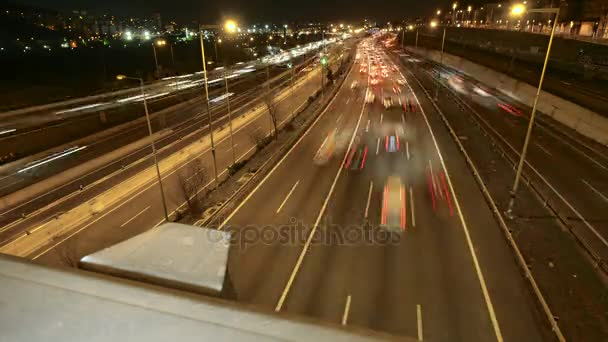 Snelweg Verkeer Auto Rijden Time Lapse Meerdere Lane Speedway Time — Stockvideo