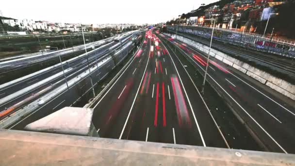 Snelweg Verkeer Auto Rijden Time Lapse Meerdere Lane Speedway Time — Stockvideo