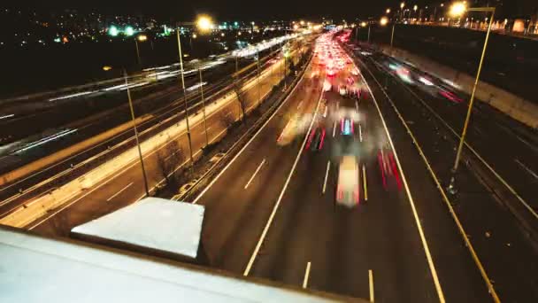 Highway Traffic Cars Driving Time Lapse Multiple Lane Speedway Time — Vídeo de Stock