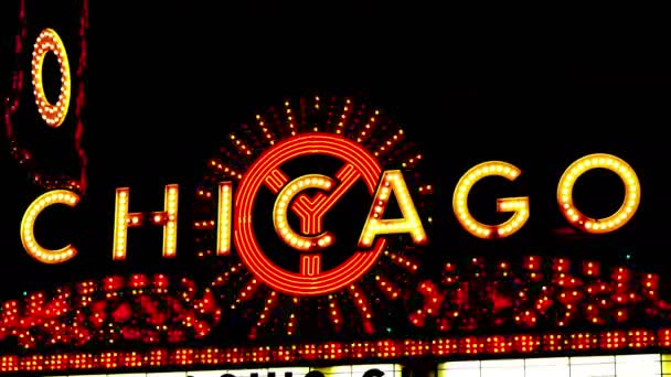 Chicago Bright Neon Theater Marquee Night Teatro Chicago Originalmente Conhecido — Vídeo de Stock