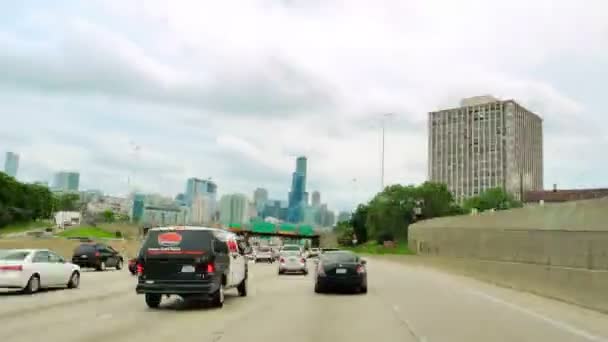 Mit Vollgas Die Innenstadt Chicagos Zeitraffer Straße Wut Kamera Auto — Stockvideo