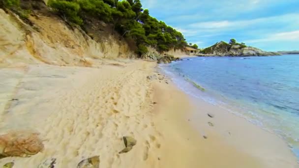 Aerial Drone View Mediterranean Unspoiled Virgin Beach Aerial Video Shot — Stock Video