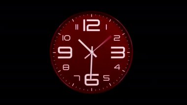 Modern kırmızı saat ileri sarma zamanı. Şeffaf alfa kanalı arka planında saat işliyor. Yüksek hız sayacı. Zaman su gibi akıp gidiyor bu zaman atlamasında. Saat yüzeyi yüksek hızda tükeniyor.