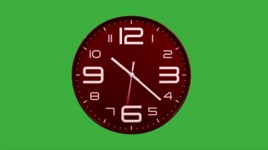 Modern kırmızı saat, yeşil ekran arkaplanındaki hızlandırılmış saat işlemini hızlandırıyor. Yüksek hız sayacı. Zaman su gibi akıp gidiyor bu zaman atlamasında. Saat yüzeyi yüksek hızda tükeniyor.