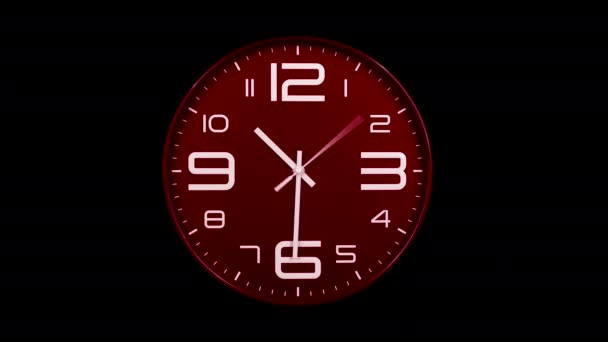 现代红钟面快速向前移动 在透明的 通道背景下 时钟定时器加速时间 高速计时器 时光飞逝 飞逝而去 钟面在高速运转 — 图库视频影像