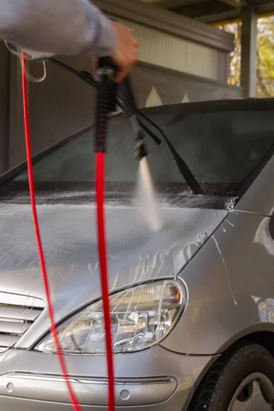 Man Washes Car Self Service Car Wash — Stock Photo, Image