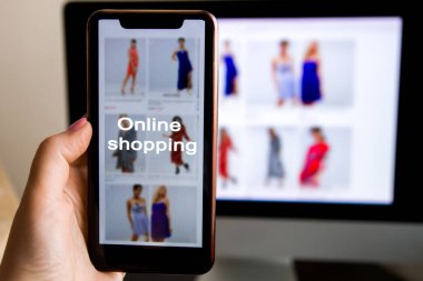 İnternetten alışveriş. Teslimat. Alışveriş çantası. Moda..
