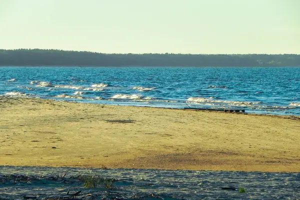 Dużym Jeziorze Brzeg Wyschł Powodu Suszy — Zdjęcie stockowe