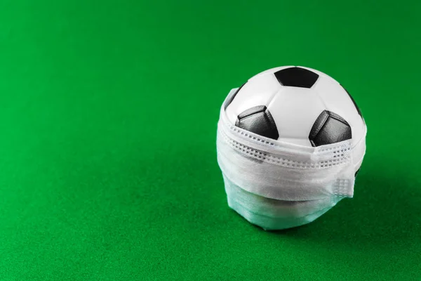 Concept banner cancellation of the football championship due to a coronavirus quarantine.Medical mask with soccers ball. Novel coronavirus,2019nCoV, outbreak