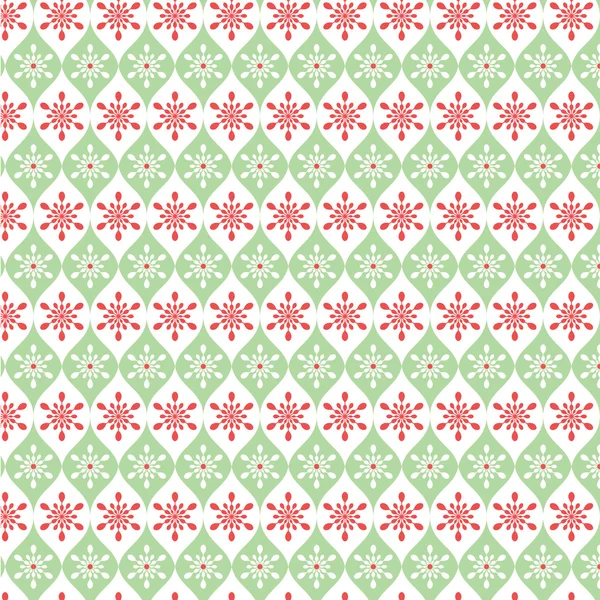Groene en rode sneeuwvlokken patroon — Stockvector