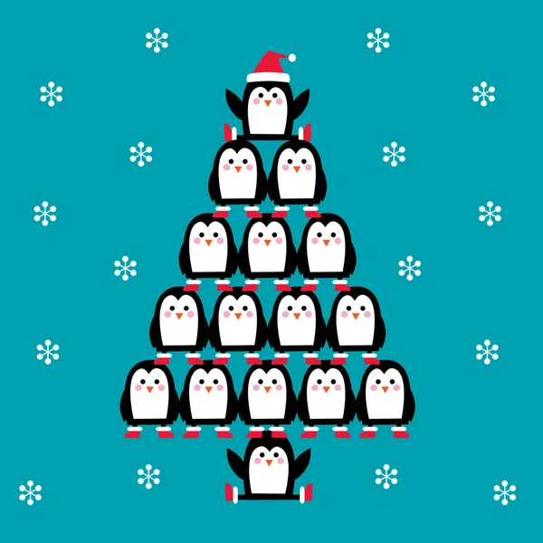Penguenler Noel ağacı — Stok Vektör