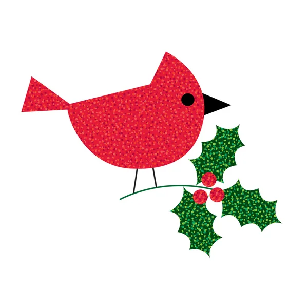 Glitter red jay on mistletoe — Stock Vector