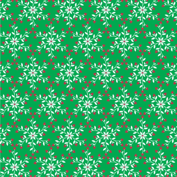 Snowflakes with berries on green — Stock Vector