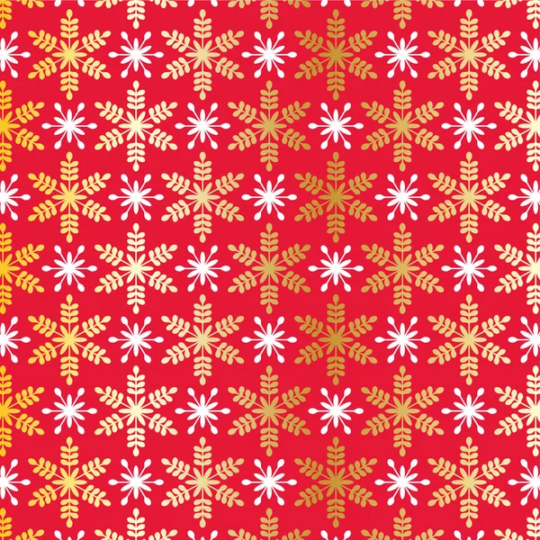 Copos de nieve de oro blanco sobre rojo — Vector de stock