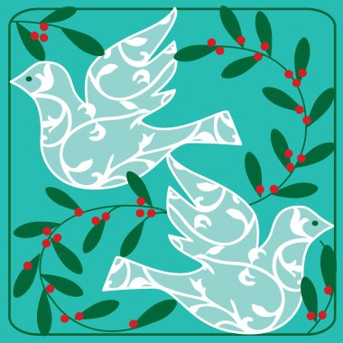  Ökse otu ve güvercinler mavi zemin üzerine