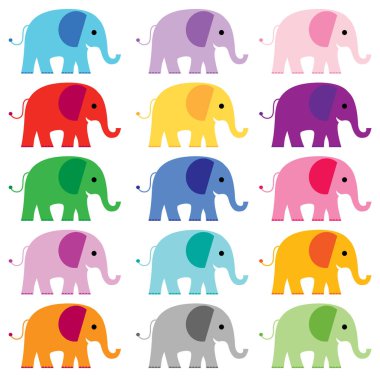 colorful elephant icons set