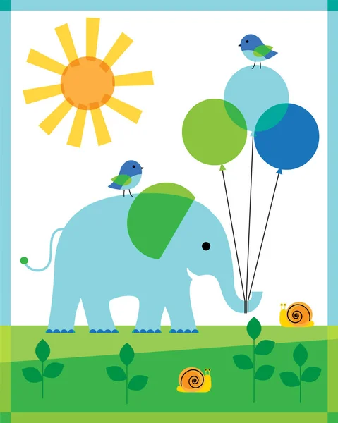 Elefante azul de dibujos animados — Vector de stock