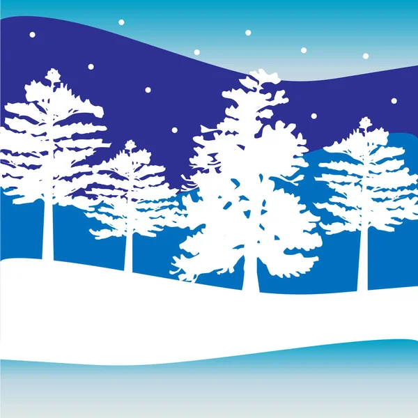 Karlı kış, ağaçlar — Stok Vektör