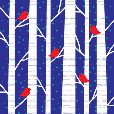 Beyaz ağaçlar kuşlar