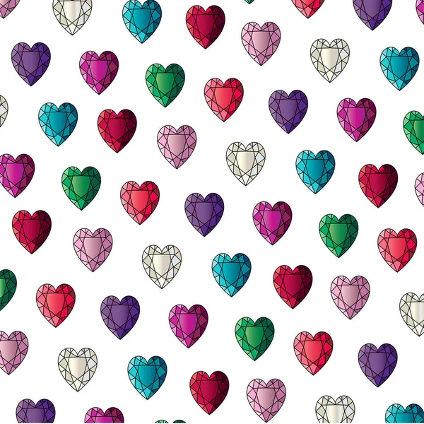 Gemstone hearts pattern — Stock Vector