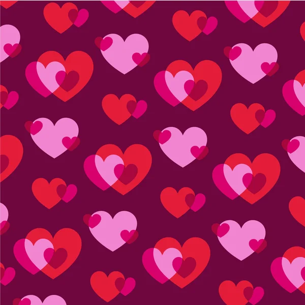 Corazones de San Valentín superpuestos rosados y rojos — Vector de stock