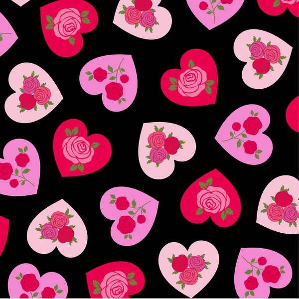 Rosas en el patrón de corazones — Vector de stock