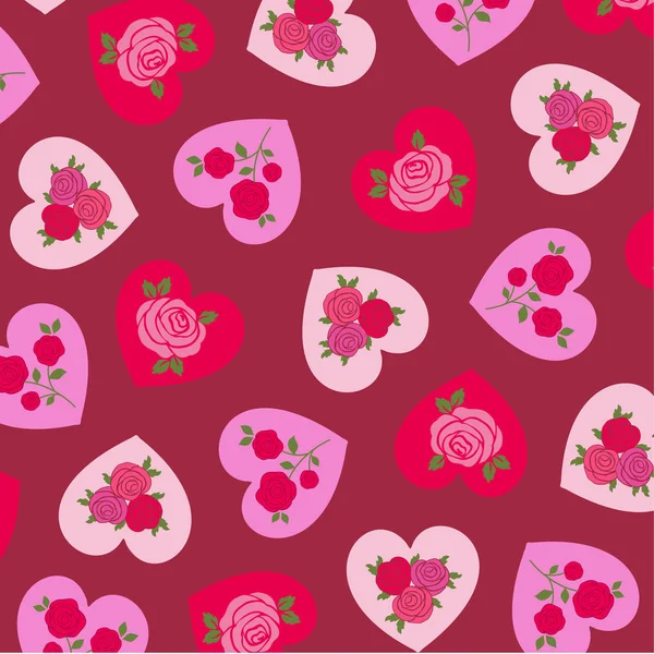 Rosas en el patrón de corazones — Archivo Imágenes Vectoriales