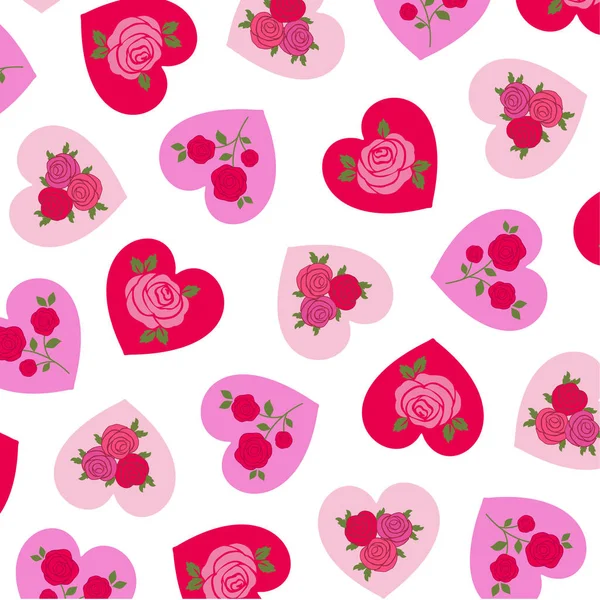 Roses on hearts pattern — Stock Vector