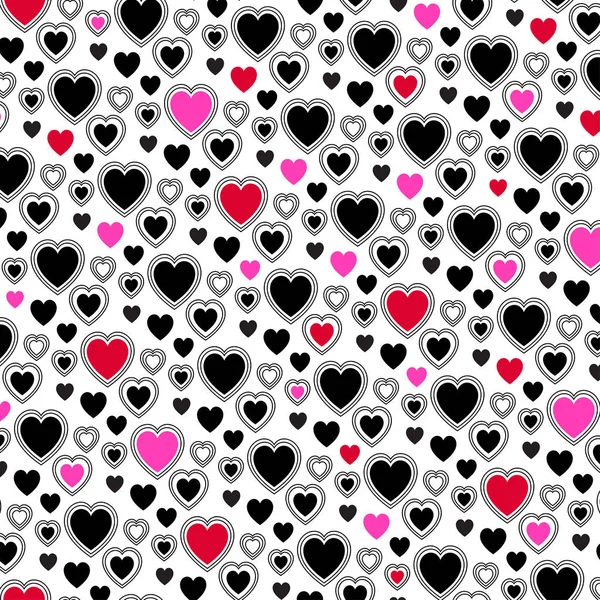 Zwart roze rood hart patroon — Stockvector