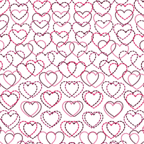 Patrón de corazones bordados en negro — Vector de stock