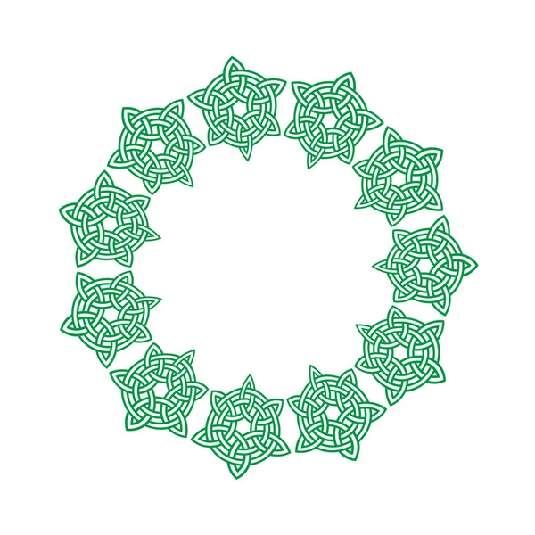 원형 녹색 켈트 매듭 프레임 — 스톡 벡터