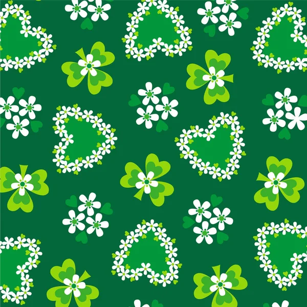 Shamrocks 및 녹색 하트 패턴 — 스톡 벡터