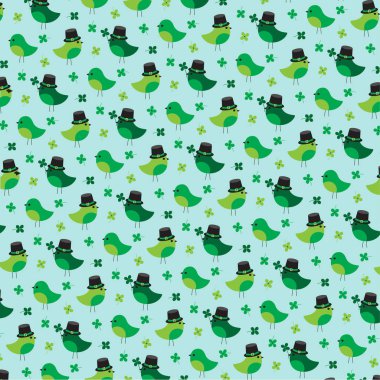 St Patricks yonca ve kuşlar desen