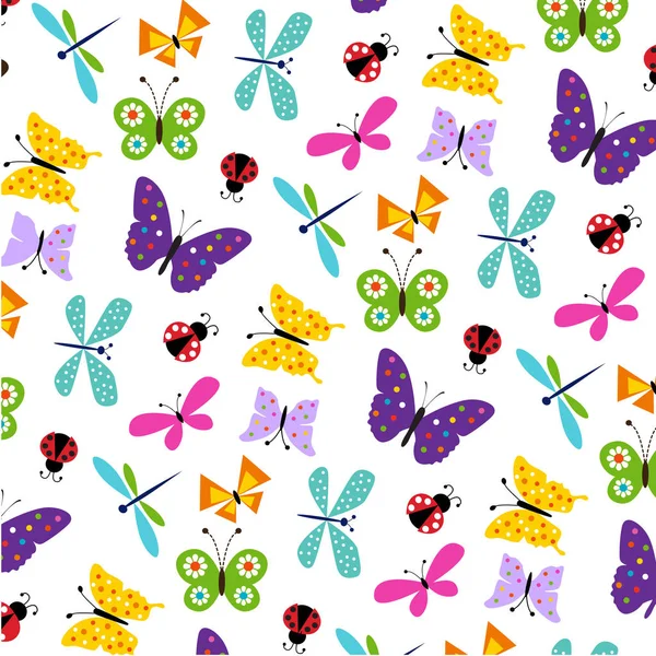 Muster von Schmetterlingen und Marienkäfern — Stockvektor