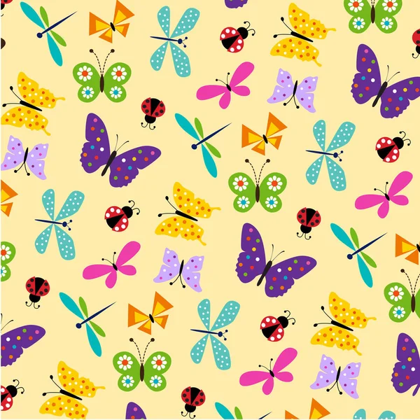 Vlinders en lieveheersbeestjes patroon — Stockvector
