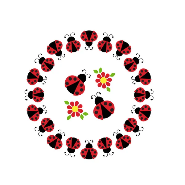 Circle frame of cartoon ladybugs — Stock Vector