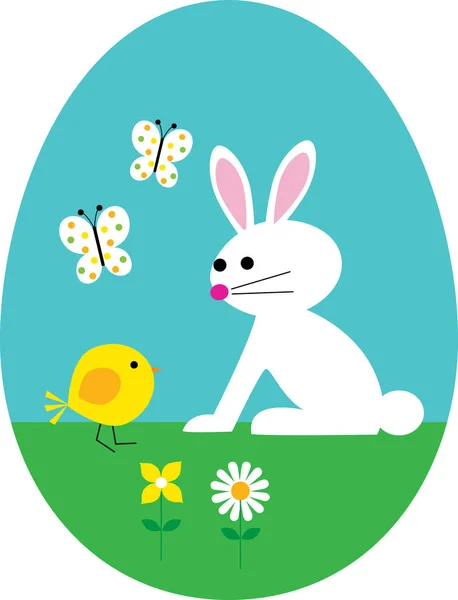 Conejo y polluelo de Pascua — Vector de stock